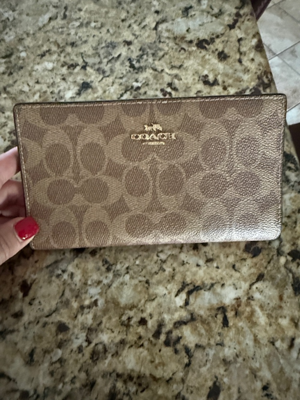Coach Metallic Signature Continental Wallet in Bronze